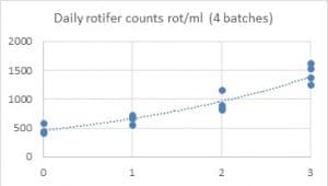 Daily rotifer counts rot/ml (4 batches)